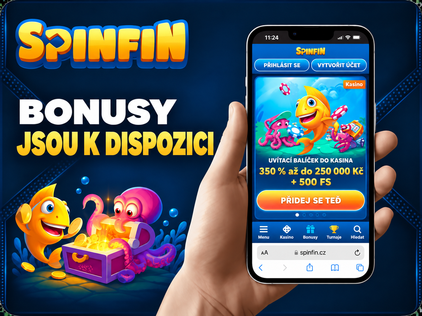 Spinfin app login and registration screen on a smartphone